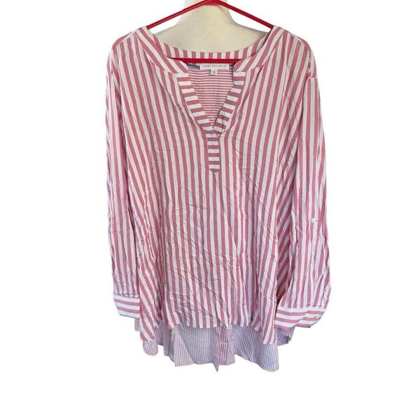 Jane And Delancey Pink White Stripe Pullover Tunic Blouse Cute Back 3XL XXXL - Picture 1 of 9